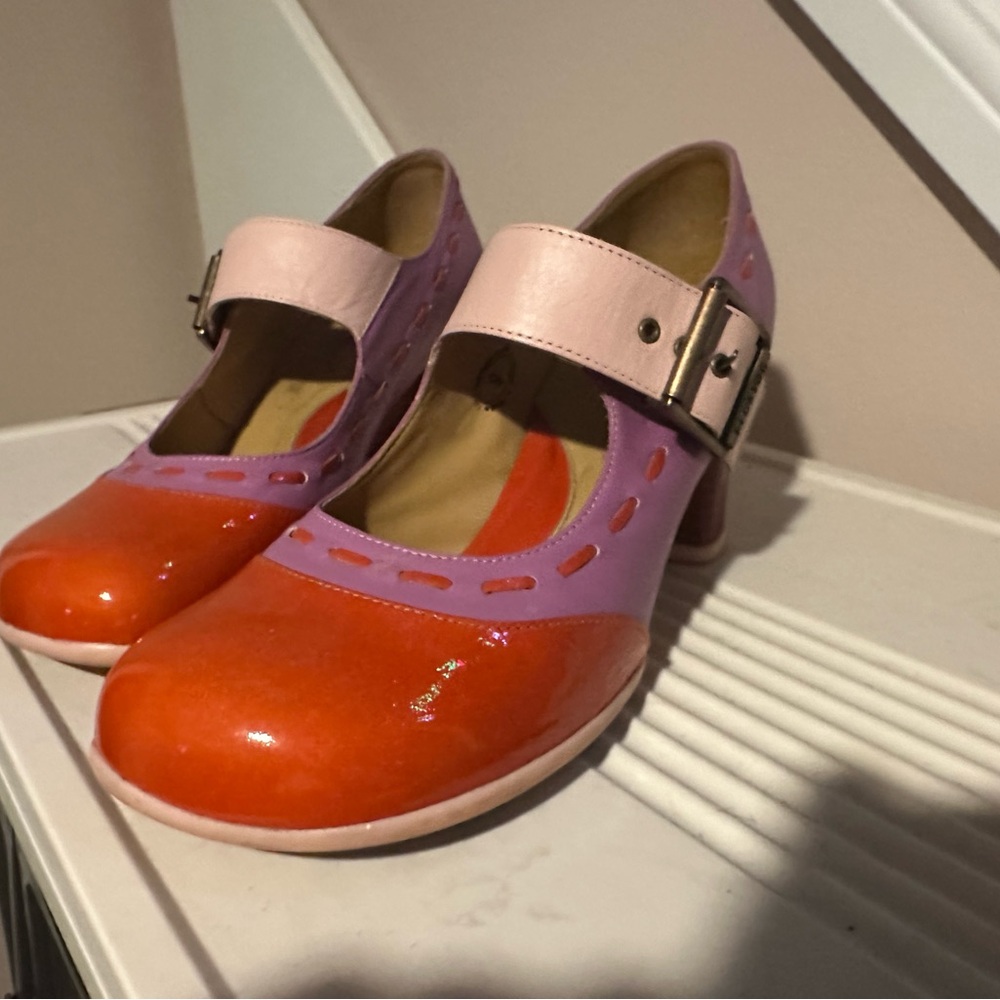 John Fluevog Vibrant Dr. Henry Pink and red/Orange Heels